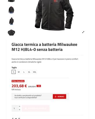 Giacca termica Milwaukee M12 HJBL4-0 BATTERIA INCL