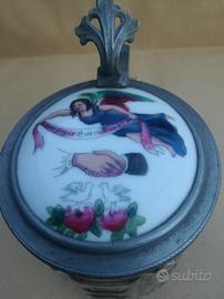 Boccale da birra in vetro e ceramica primi '900