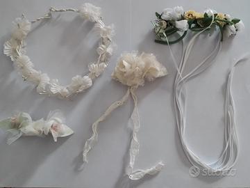 Set 4 accessori capelli Prima Comunione tulle raso