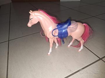 Cavallo di Barbie Rosa con Criniera Lunga e Sella