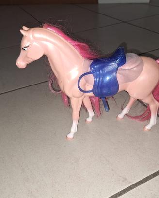 Cavallo di Barbie Rosa con Criniera Lunga e Sella
