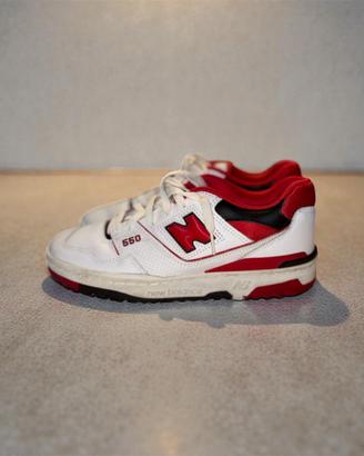 New Balance 550 scarpe bianche rosse