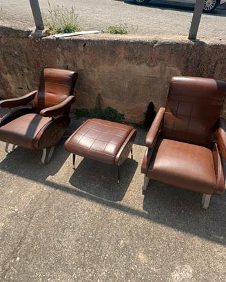 Coppia Poltrone Vintage Anni 60 con Pouf, Olimpico