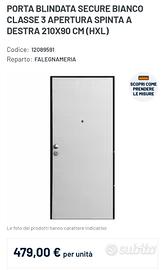 2 porte blindate classe 3 prezzo per singola porta