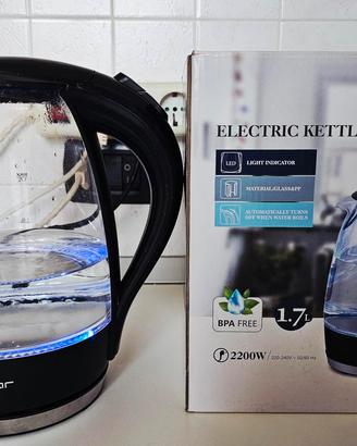 Bollitore acqua elettrico in vetro con luce blu