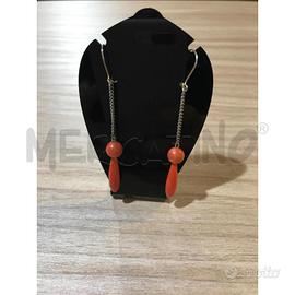 ORECCHINI VINTAGE METALLO FONDO PERLE CORALLO ANTI