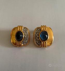 Orecchini a clip con Cristalli Blu e Bianchi