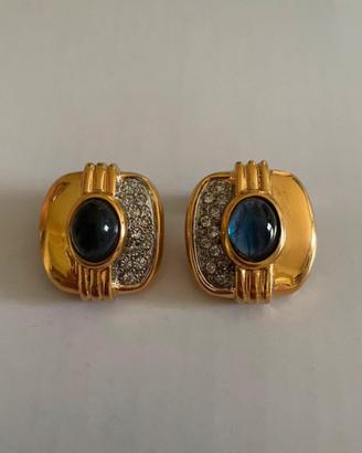 Orecchini a clip con Cristalli Blu e Bianchi