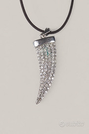 Collana corno portafortuna strass steampunk