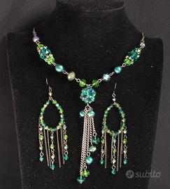 Parure donna collana orecchini bracciale verde