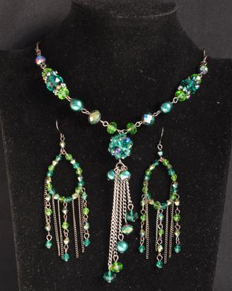 Parure donna collana orecchini bracciale verde