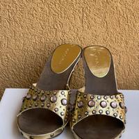 Sandali tacco in legno con strass rosa / sophya