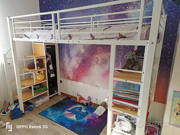 Letto soppalco con armadio e libreria