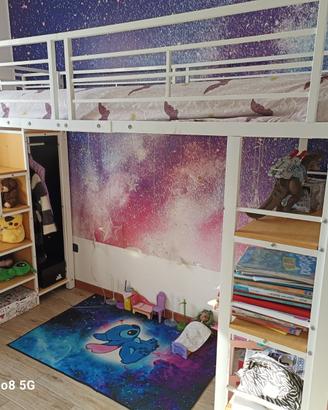 Letto soppalco con armadio e libreria