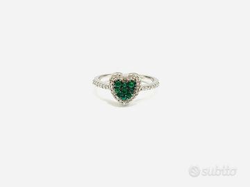 Anello Cuore Smeraldi Diamanti Oro Bianco