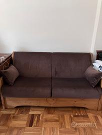 Divano Letto Legno Massello Intagliato e Velluto