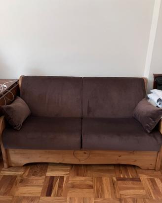 Divano Letto Legno Massello Intagliato e Velluto