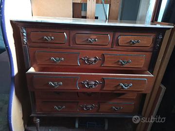 Cassettiera + 2 comodini in legno con marmo