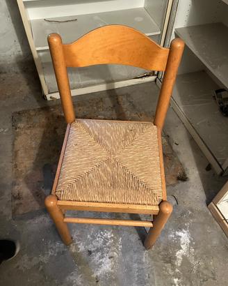 3 Sedie legno con seduta in paglia intrecciata