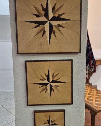 Trittico Pannelli Legno Rosa dei Venti
