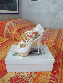 Sandalo panna Paolo Biondini tacco 12/15 cm TG 37