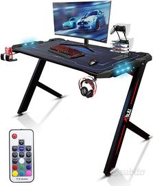 Scrivania Gaming Desk con LED Ergonomica 60x120cm