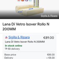 Lana Di Vetro Isover Rollo 1.2 x 4.5mt  Sp  200MM