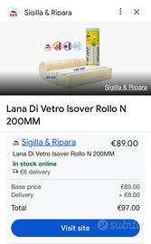 Lana Di Vetro Isover Rollo 1.2 x 4.5mt  Sp  200MM