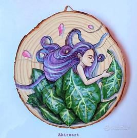 fatina disegnata su legno 13 cm