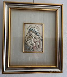 Quadro Madonna con bambino in argento fatto a mano