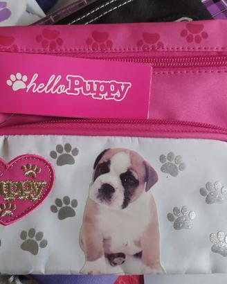 ASTUCCIO BUSTINA 2 SCOMPARTI CON ZIP HELLO PUPPY