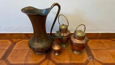 Lotto 4 Brocche Rame Antico Martellato (45 cm)