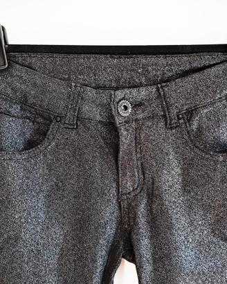 Skinny Jeans Vita Bassa Brillantini Argento Nero