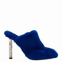 Sabot con tacco, pelo shearling, blu, Le Silla, 41