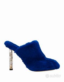 Sabot con tacco, pelo shearling, blu, Le Silla, 41