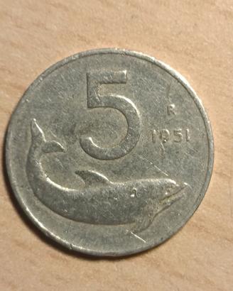 5 LIRE RARE DEL 1951 