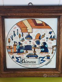 vecchio quadro in cornice piastrella ceramica CHIR