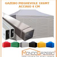 Gazebo acciaio 4cm 3x6 mercatini 6x3 ripieghevole