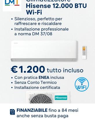 Climatizzatore Hisense 12000 BTU €1200 installato