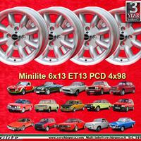 4 pz cerchi Fiat Alfa Autobianchi Minilite 6x13 ET