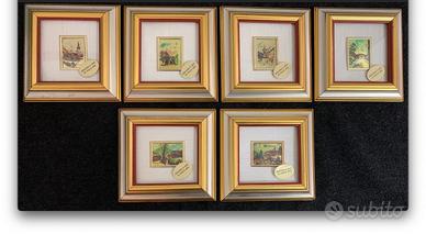 6 Quadretti vintage su foglia oro 23 kt