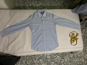 Camicia uomo celeste a righe OVS, M slim fit