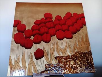 Quadro materico tulipani in foglia oro
