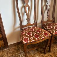 Set di 6 sedie in legno noce con velluto damascato