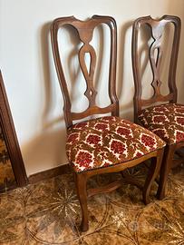 Set di 6 sedie in legno noce con velluto damascato