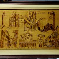 Quadro Gemona del Friuli incisione a pirografo