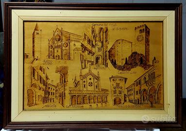 Quadro Gemona del Friuli incisione a pirografo