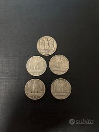 5 monete da 5 lire Aquilotto 1929-1927-1930-1928
