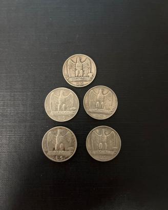 5 monete da 5 lire Aquilotto 1929-1927-1930-1928