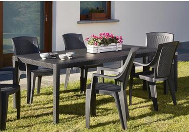 Tavolo grande da giardino con 4 sedie con cuscino 